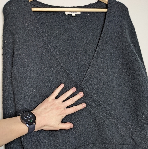 Madewell Wrap-Front Pullover Sweater Wool Alpaca Coziest Yarn Heather Navy Small - Picture 9 of 10